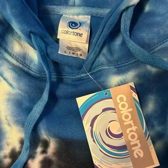 Colortone Blue Tie Dye Women's Pullover Hoodie Front Pocket Size Large NWT - Picture 5 of 10